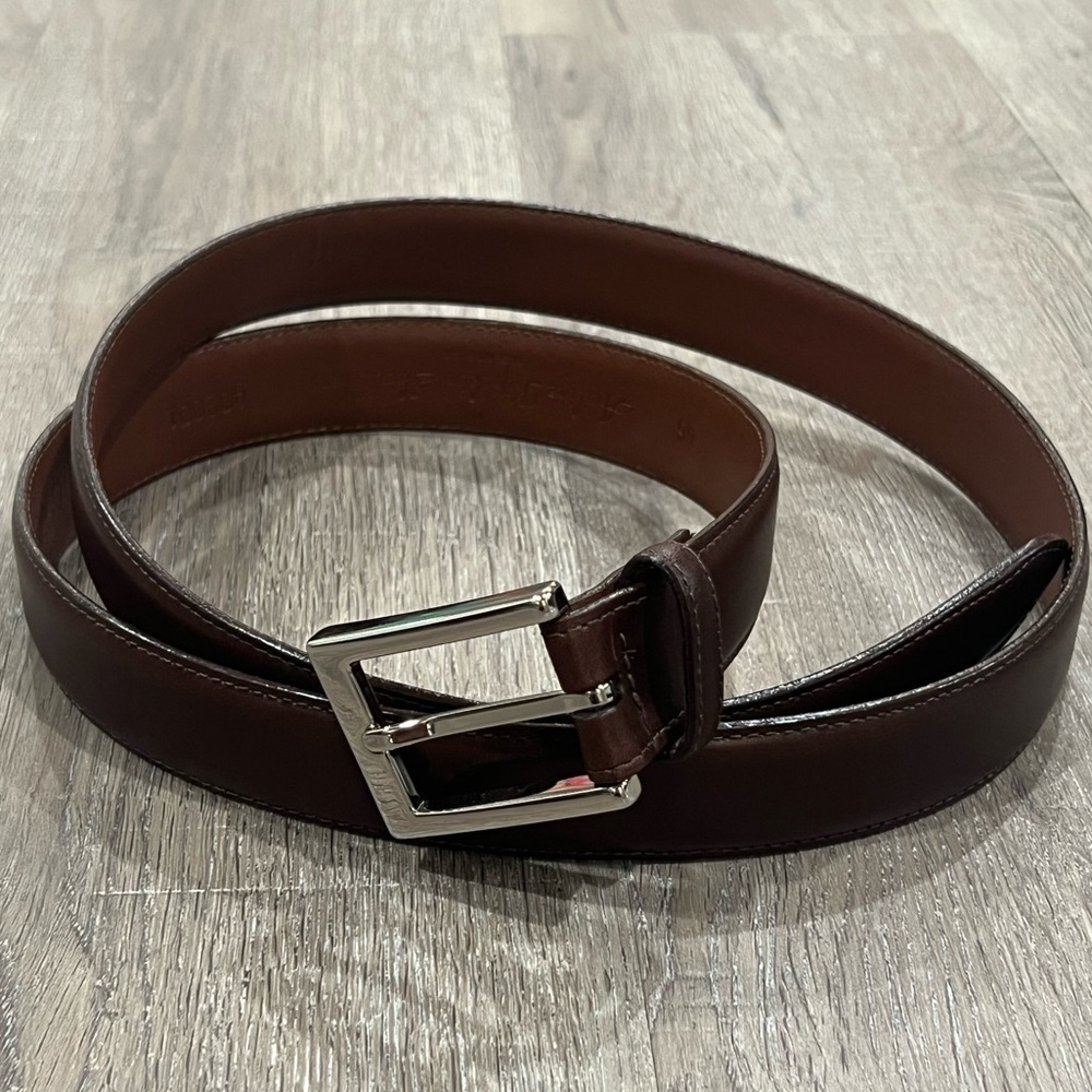 Saks Fifth Avenue Sz 46 Antique Brown Aniline Kipskin Shoulder Made in USA Belt